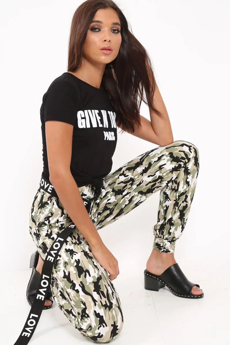 Green Camo Ankle Cuff Cargo Pants - Jaquie