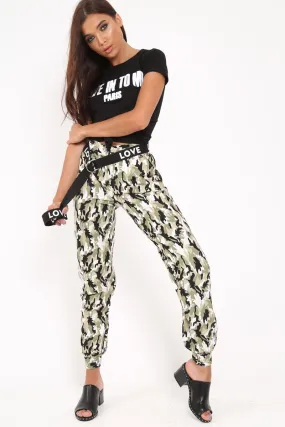 Green Camo Ankle Cuff Cargo Pants - Jaquie