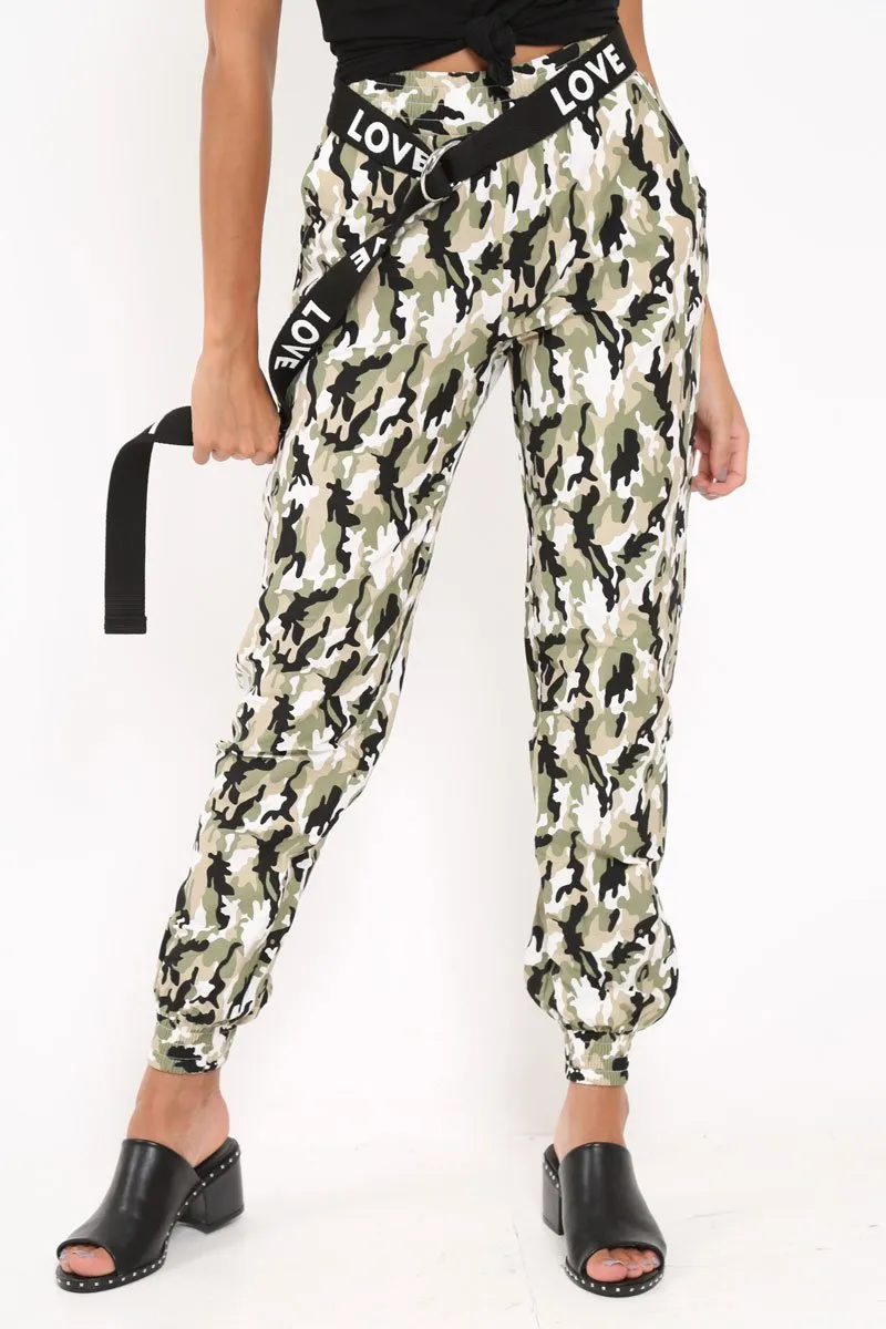 Green Camo Ankle Cuff Cargo Pants - Jaquie