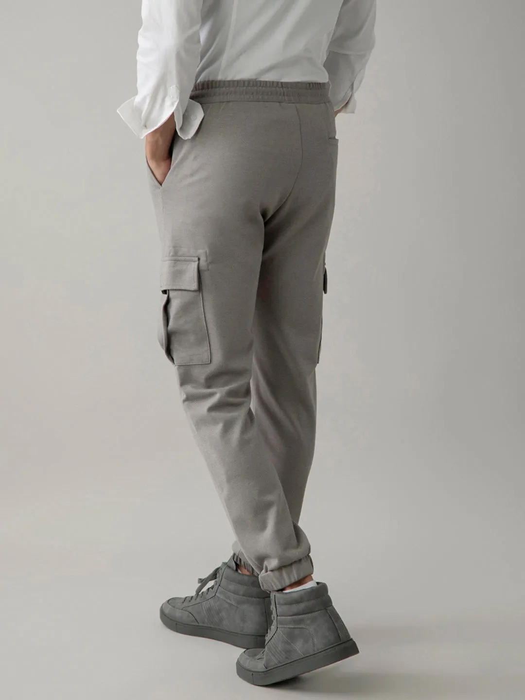 Grey Cotton Cargo Pants