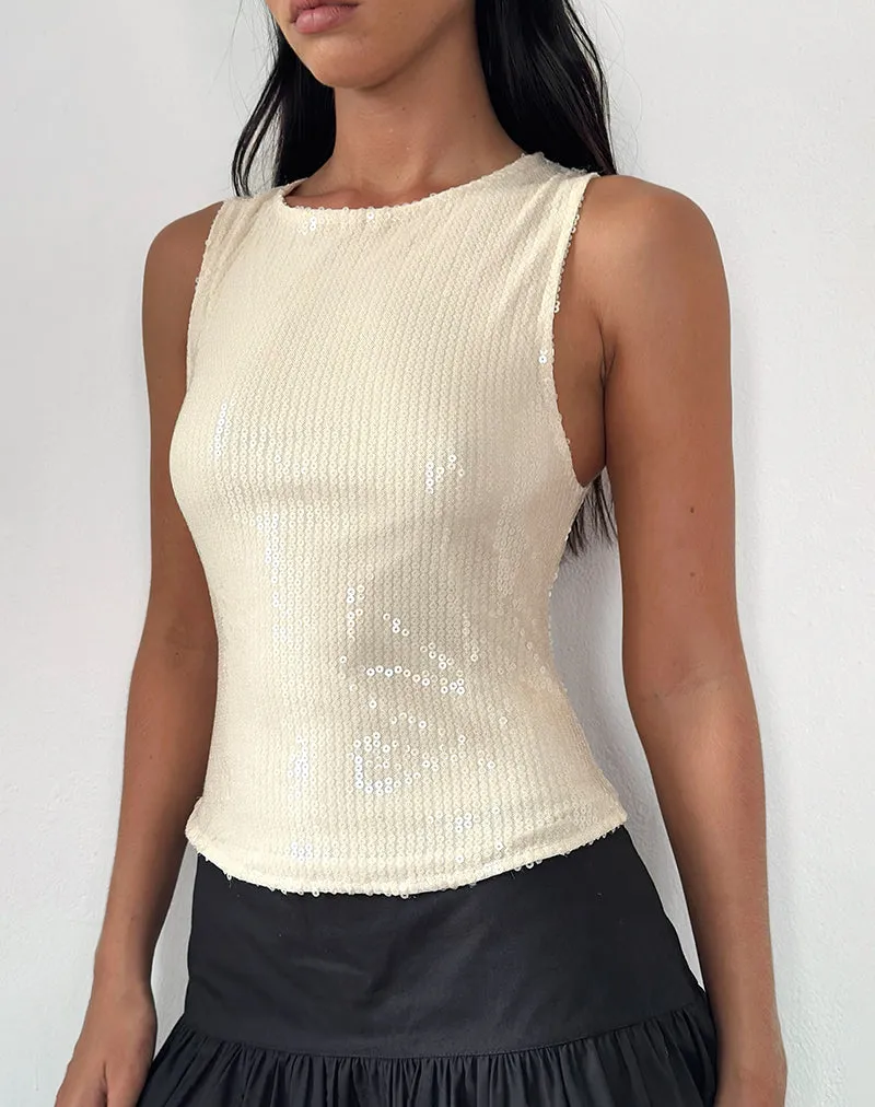 Hala Top in Nude Clear Tinted Sequin