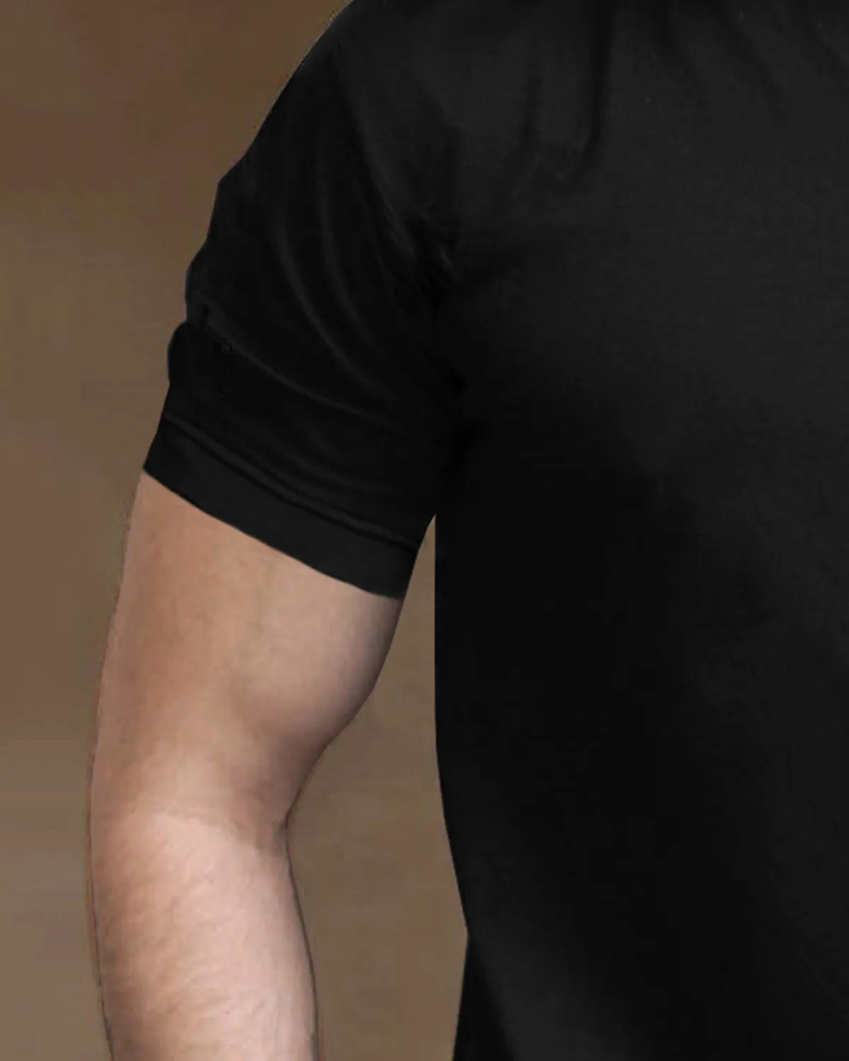 Half Sleeve Henley Neck Zip Type Plain T-shirt / Black