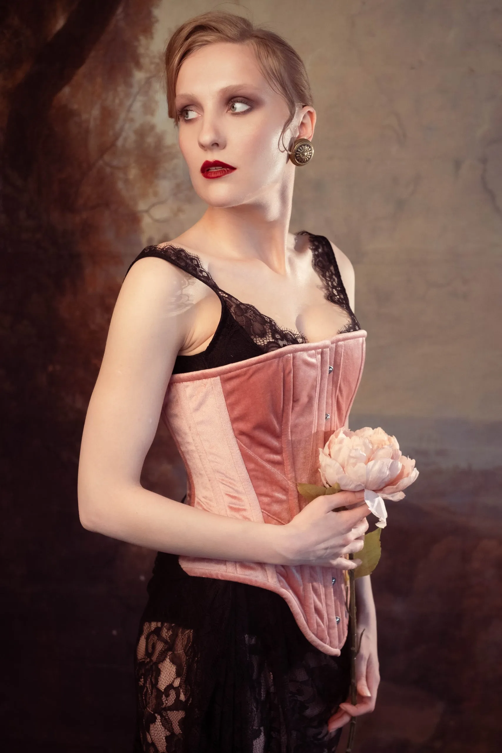 Historical pattern Edwardian overbust corset from velvet. Steelbone custom corset, renaissance, gothic, steampunk, bespoke, victorian