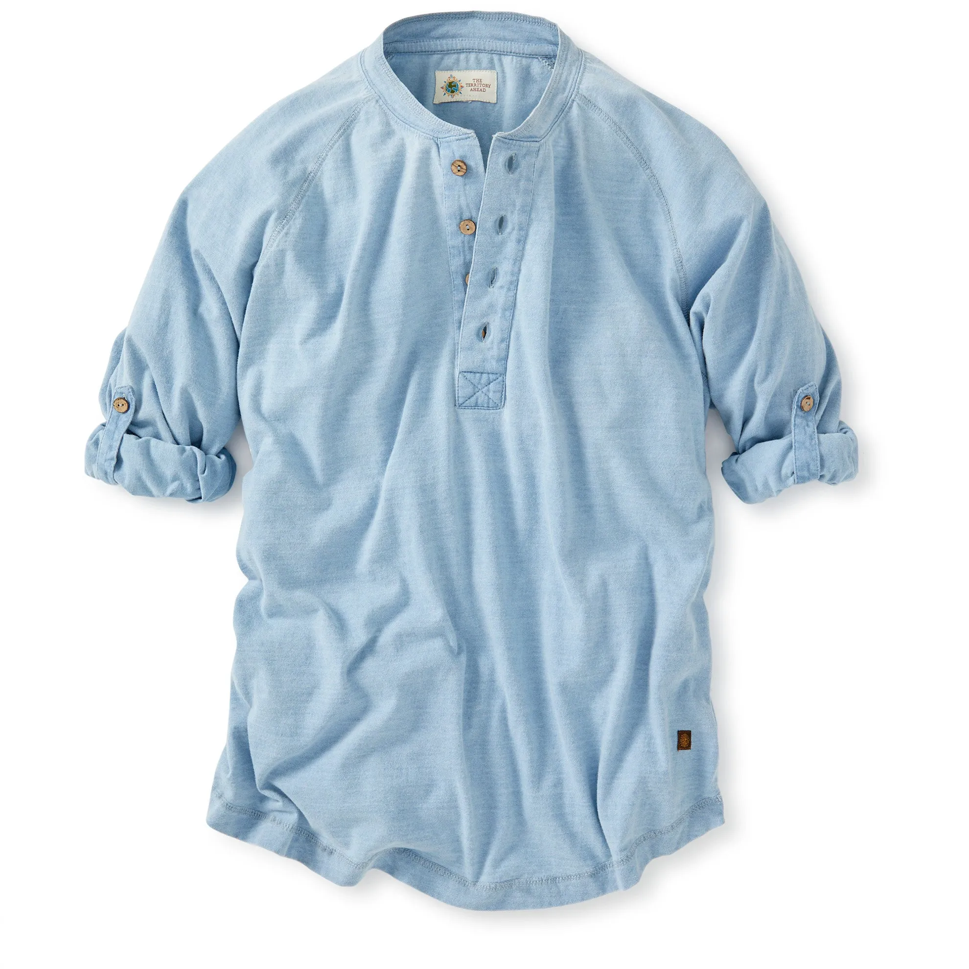 Horse Gulch Roll-Sleeve Faded Indigo Henley