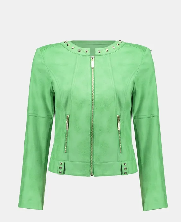 Joseph Ribkoff Faux Leather Studded Jacket Island Green