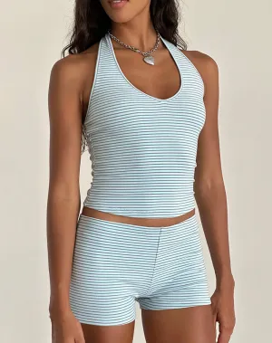 Jules Halter Top in Blue and Grey Jersey Stripe