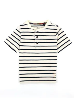 Kids Boy Striped Henley Top,Off White