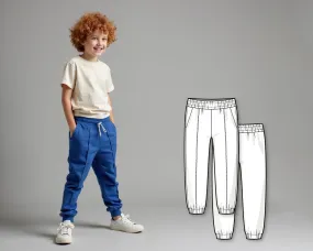 Kids Jogger Pants PDF Sewing Pattern, Cuffed Sweatpants with Pin Tucks, Slash and Inseam Pockets, Easy DIY for Toddlers, Boys and Girls