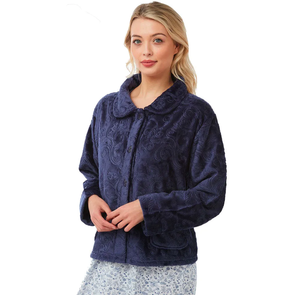 Ladies Soft Touch Embossed Effect Button Front Bed Jacket