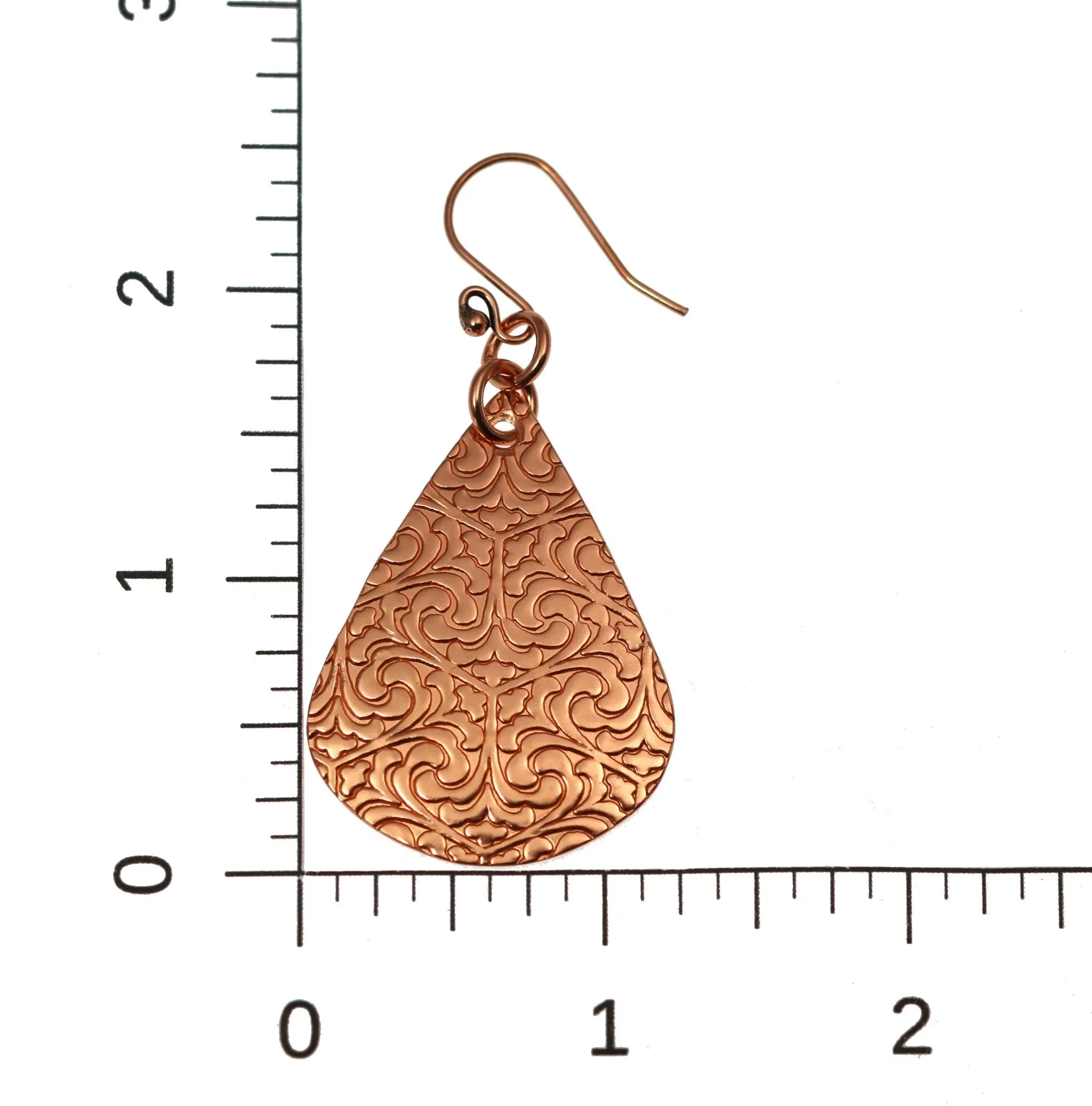 Large Damask Embossed Copper Teardrop Earrings