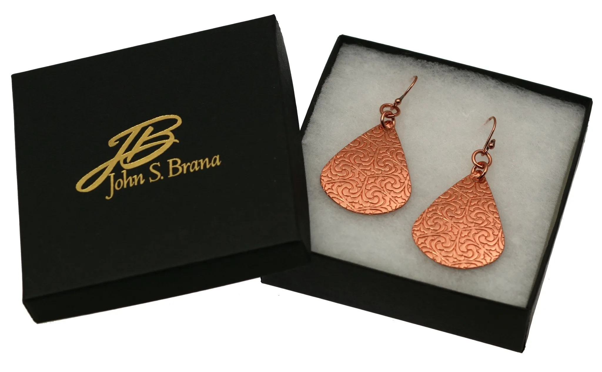 Large Damask Embossed Copper Teardrop Earrings