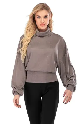 Laura High-Neck Hip-Hugger Balloon Sleeve Sweater