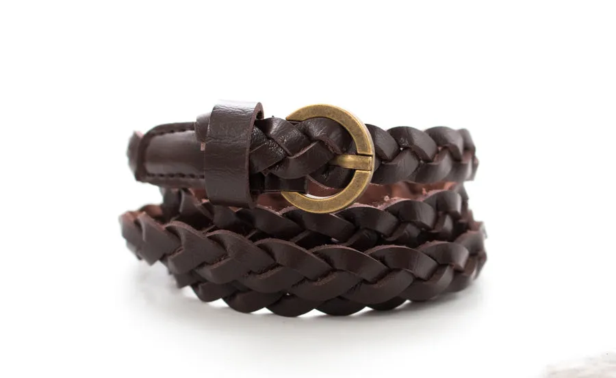 Leather Braided Skinny Belt