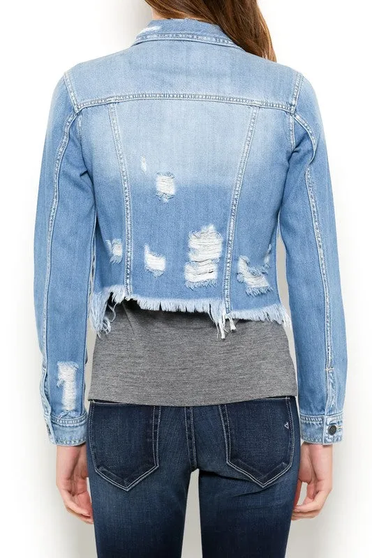 Lt Blue Cropped Frayed Jean Jacket