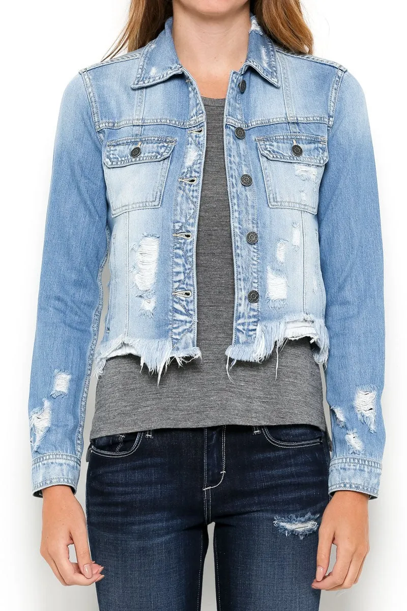 Lt Blue Cropped Frayed Jean Jacket