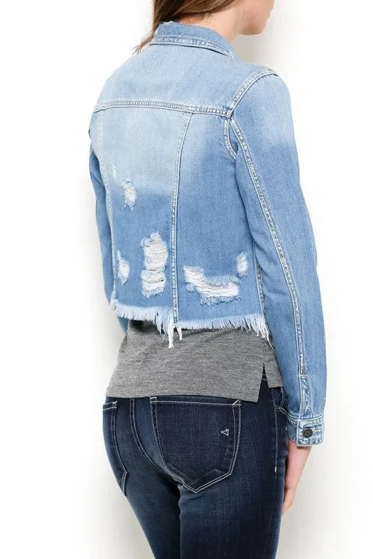 Lt Blue Cropped Frayed Jean Jacket