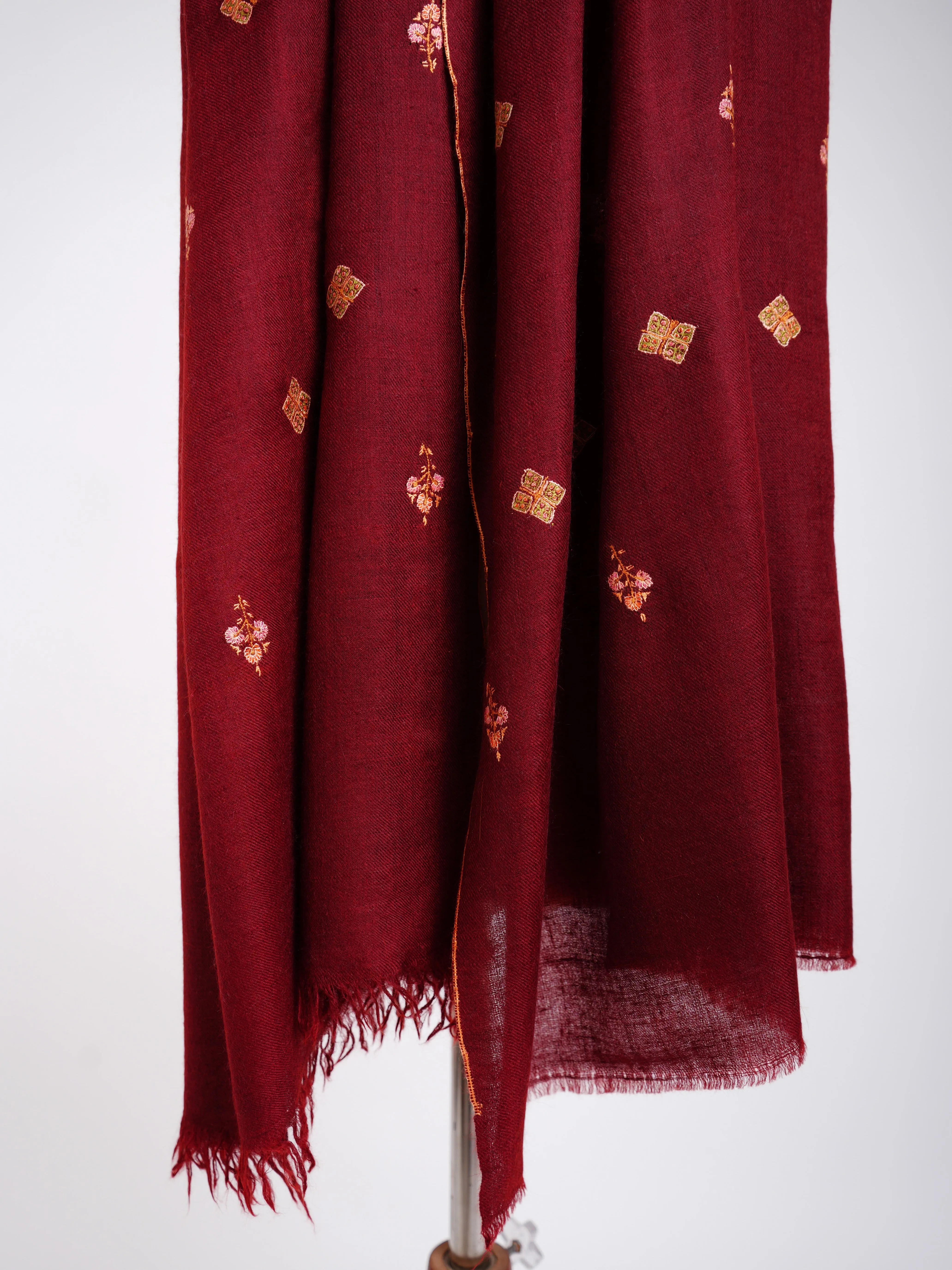 Maroon Embroidered Cashmere wrap scarf