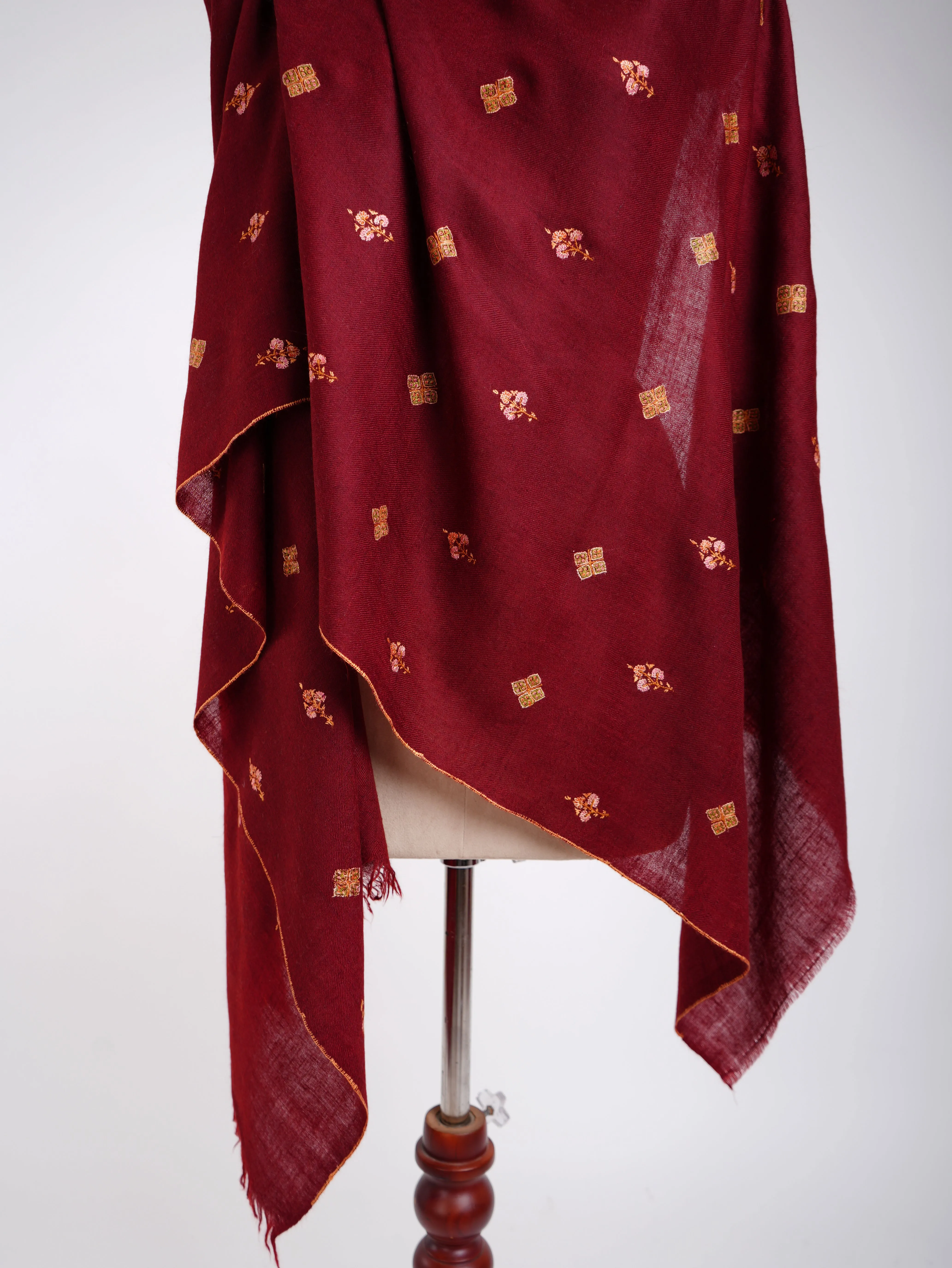 Maroon Embroidered Cashmere wrap scarf