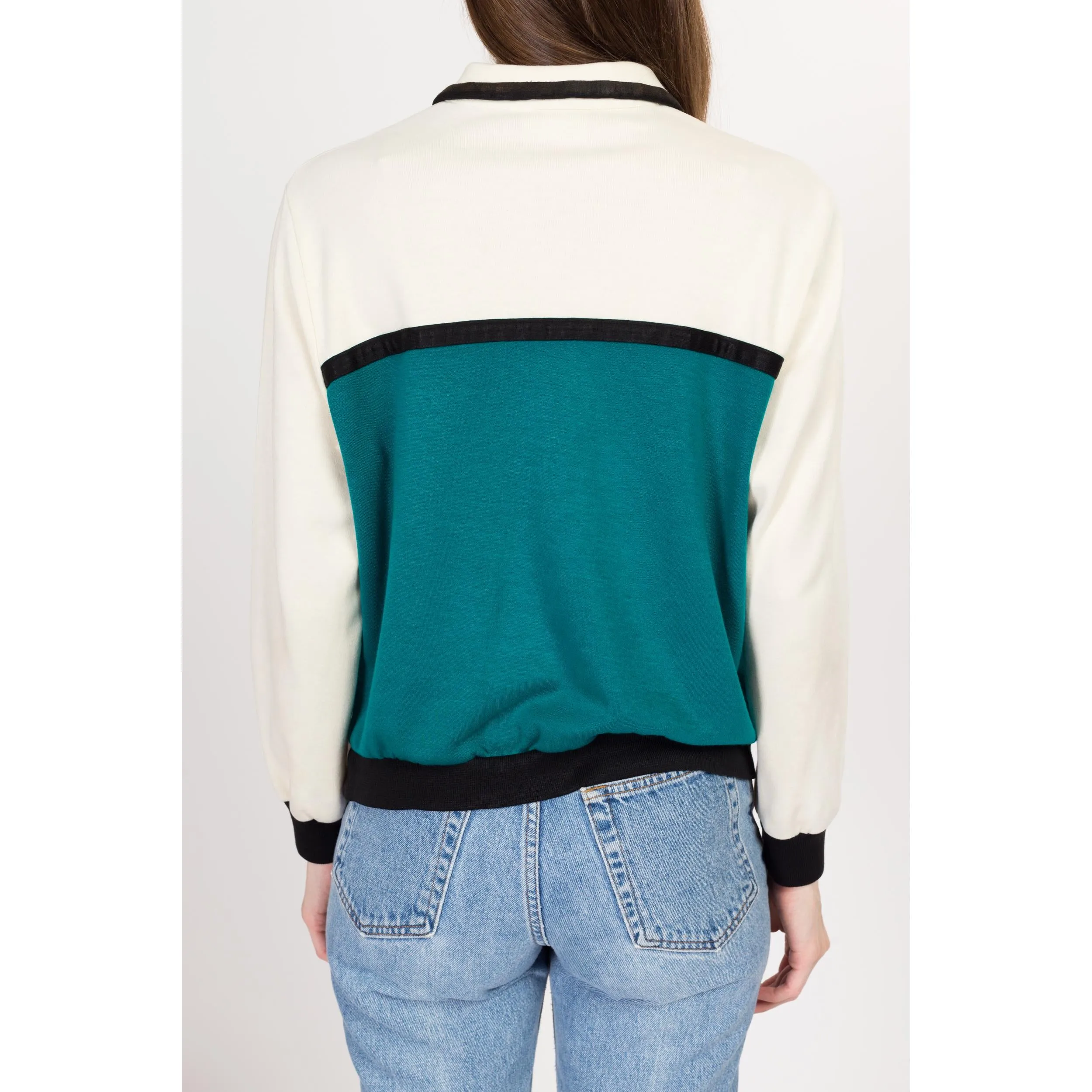 Medium 80s Color Block Collared Sweatshirt Top