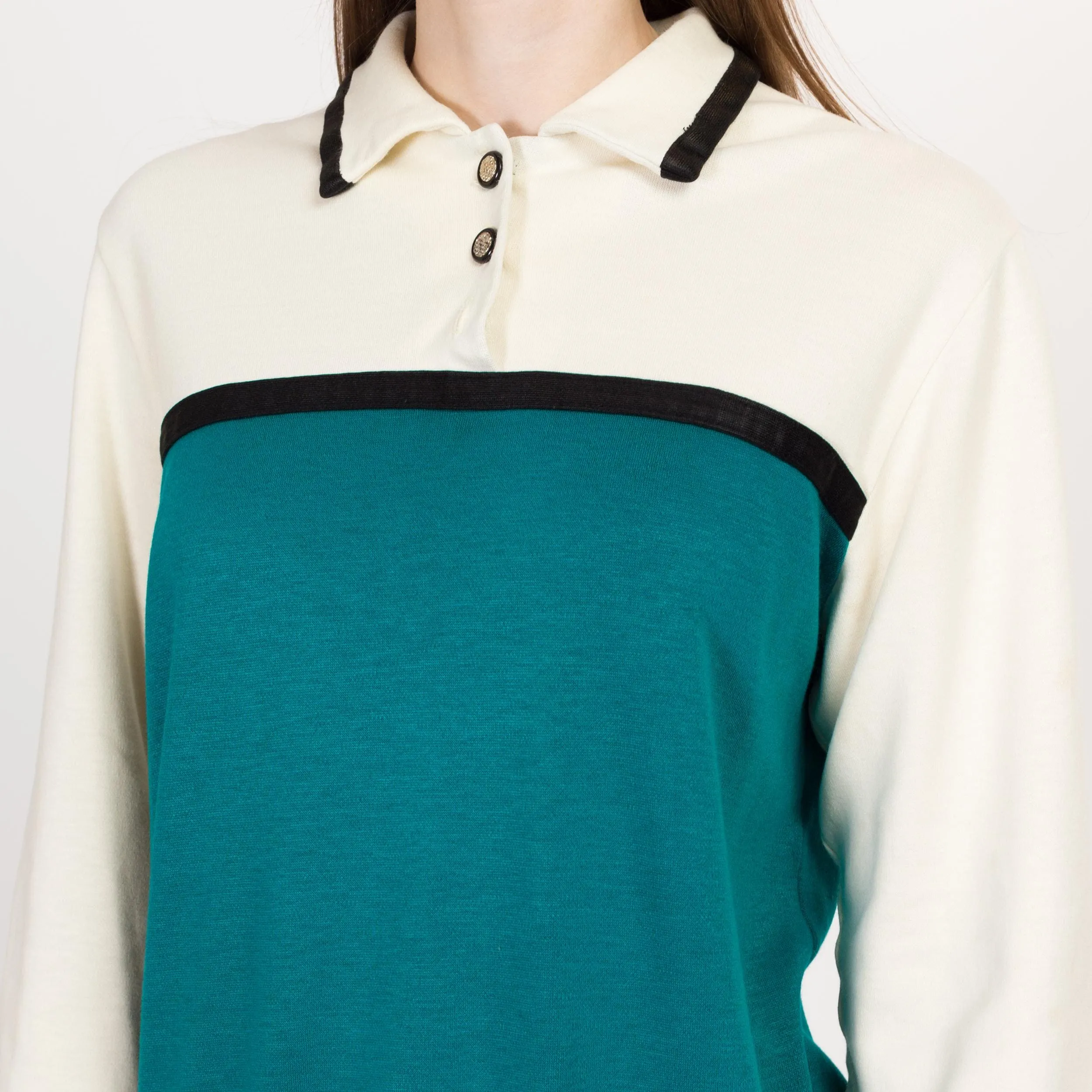 Medium 80s Color Block Collared Sweatshirt Top