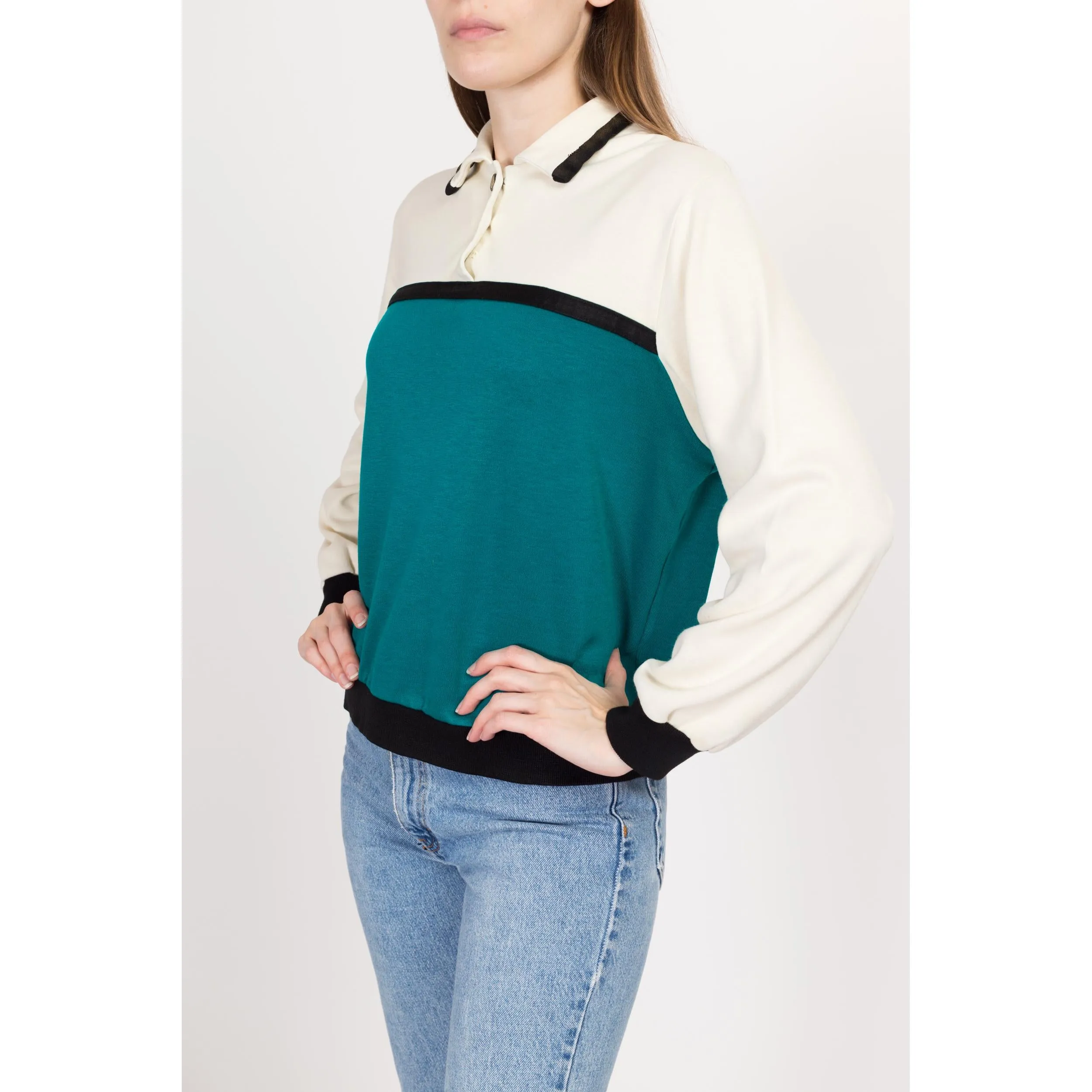 Medium 80s Color Block Collared Sweatshirt Top