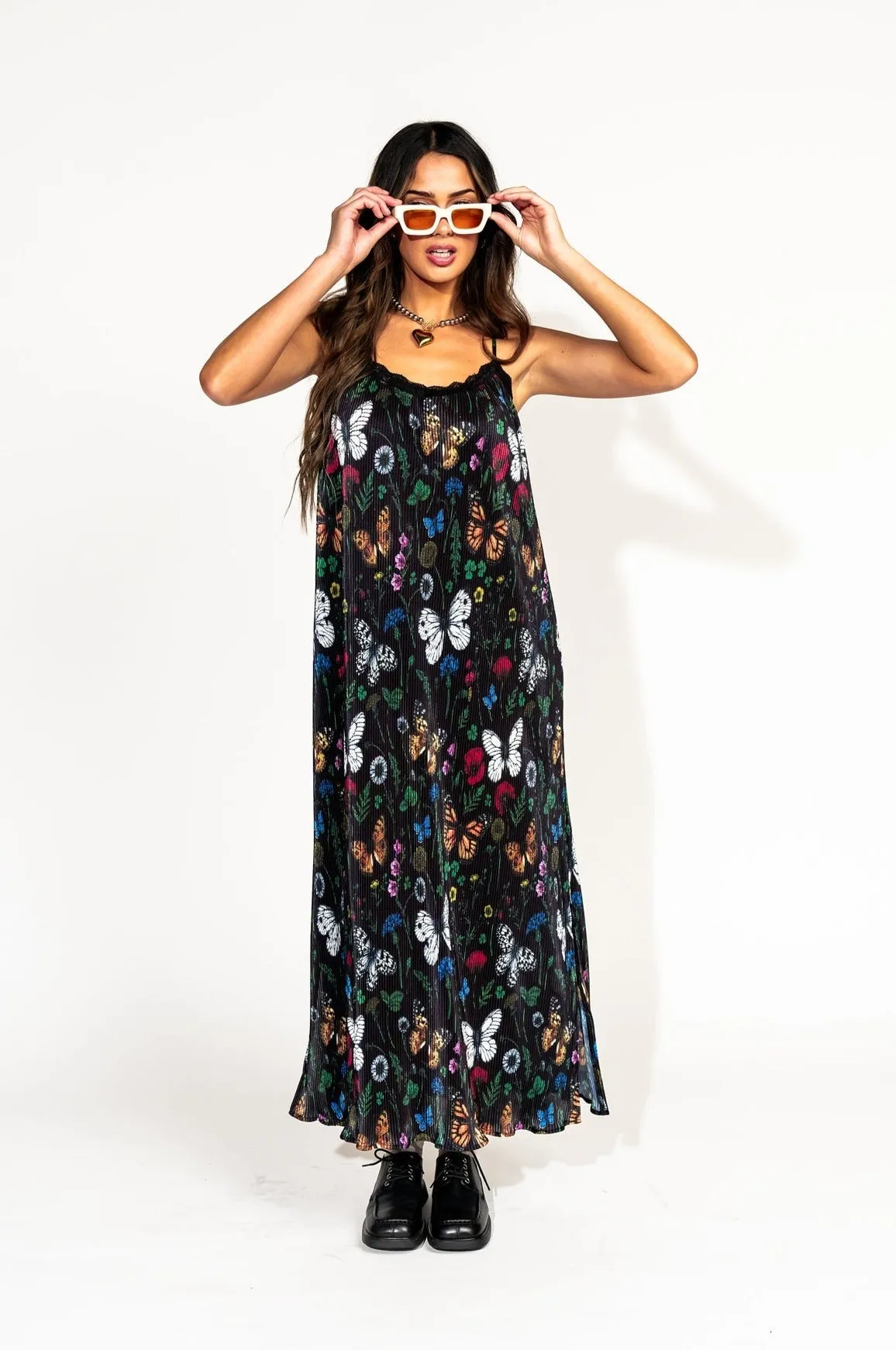 Money Honey Plisse Slip Dress in Folklore Florals