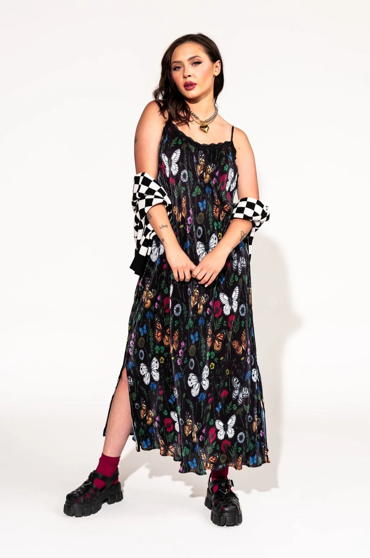 Money Honey Plisse Slip Dress in Folklore Florals