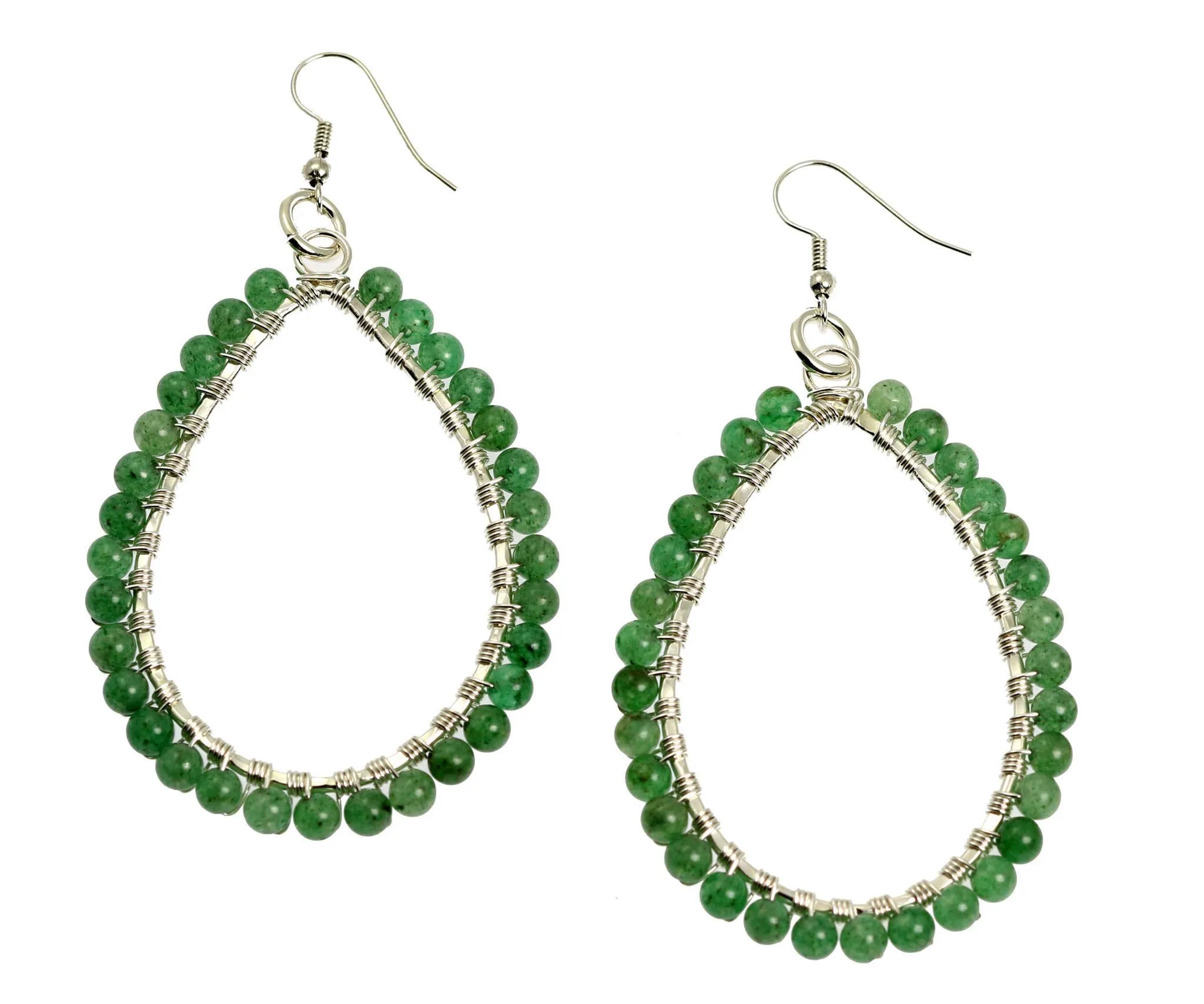 Mountain Jade Fine Silver Wire Wrapped Tear Drop Earrings