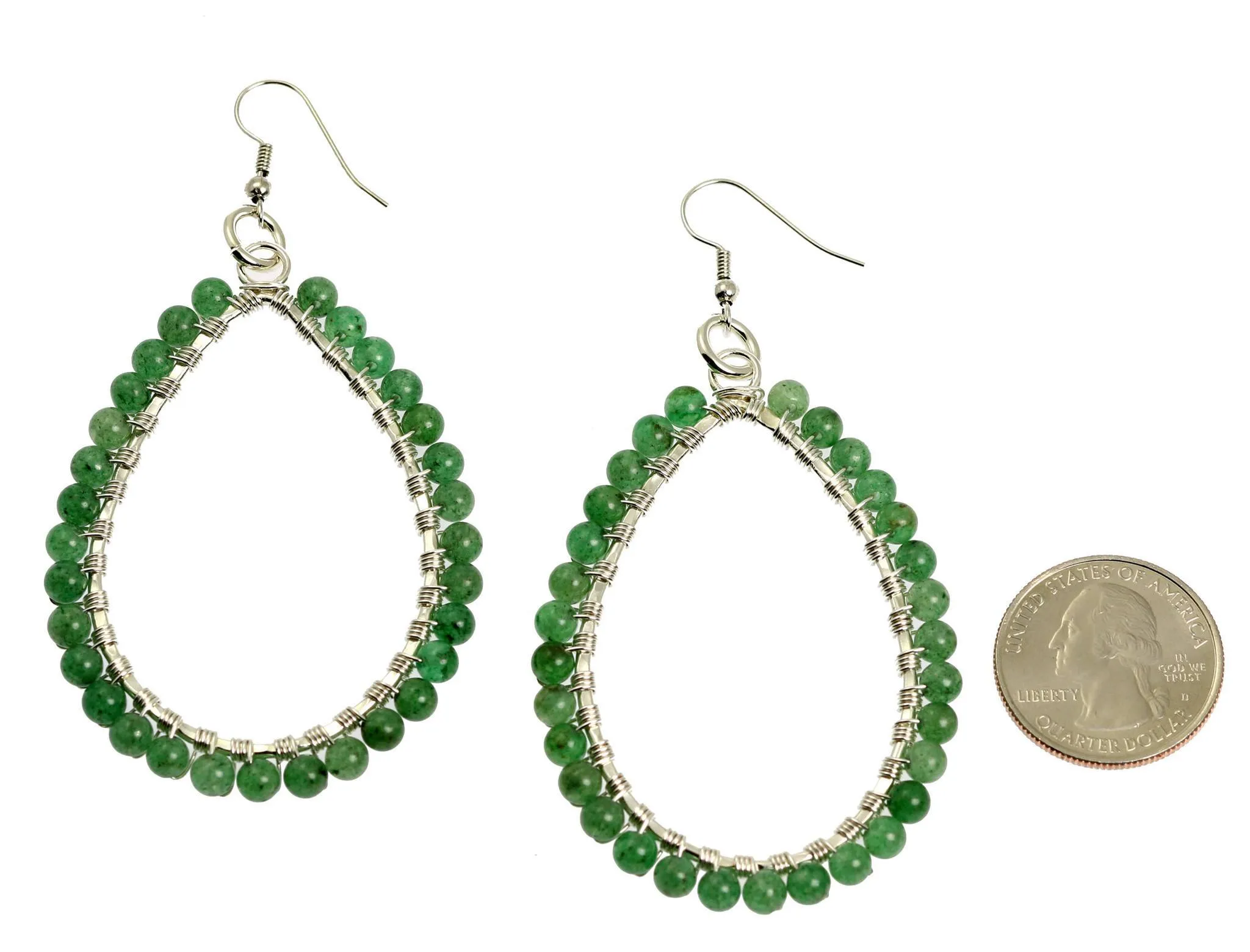 Mountain Jade Fine Silver Wire Wrapped Tear Drop Earrings