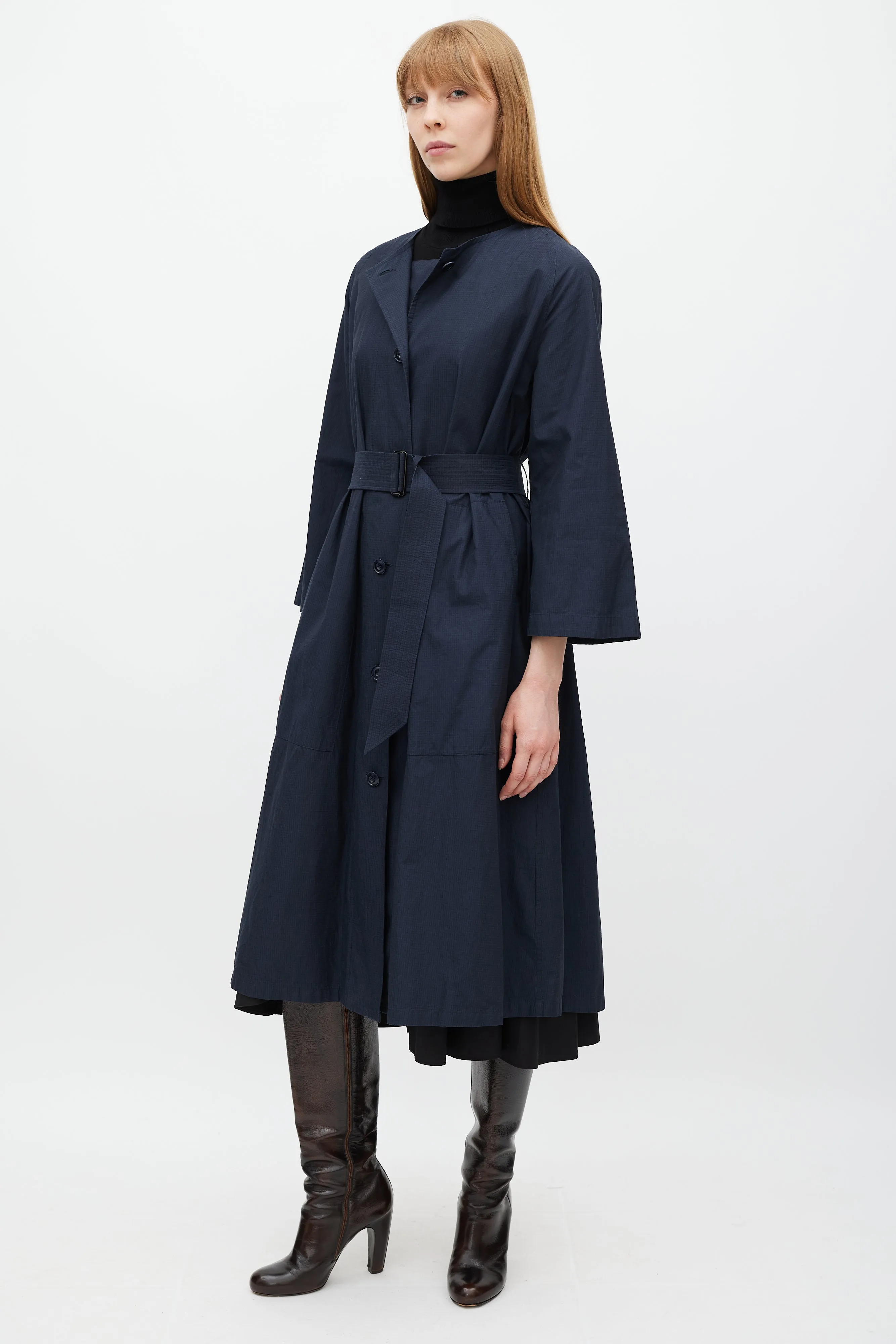 Navy Double Placket Belted Jacket