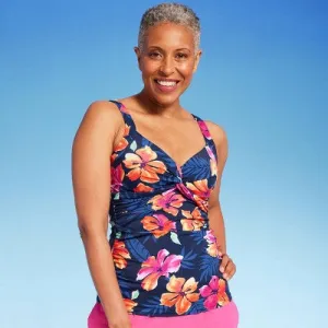 New - Lands' End Women's UPF 50 Floral Print Twist-Front Underwire Tankini Top - Multi 24W