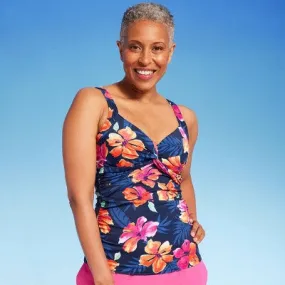 New - Lands' End Women's UPF 50 Floral Print Twist-Front Underwire Tankini Top - Multi 24W