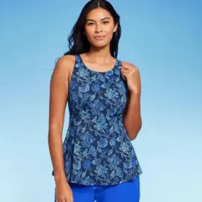 New - Lands' End Women's UPF 50 Flutter High Neck Tankini Top - Blue M