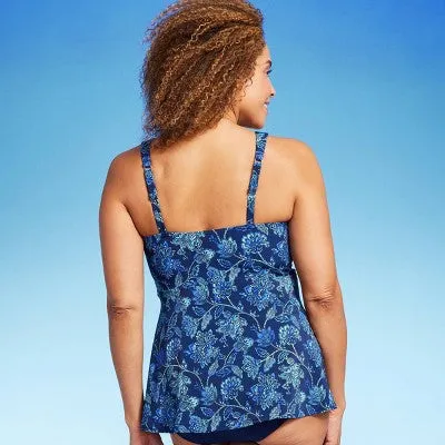 New - Lands' End Women's UPF 50 Flutter High Neck Tankini Top - Blue S