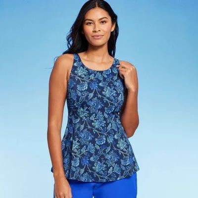 New - Lands' End Women's UPF 50 Flutter High Neck Tankini Top - Blue S