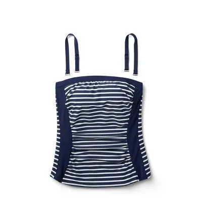 New - Lands' End Women's UPF 50 Striped Bandeau Tankini Top - Navy Blue XS