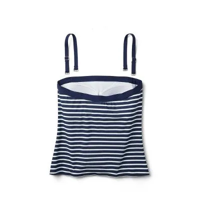 New - Lands' End Women's UPF 50 Striped Bandeau Tankini Top - Navy Blue XS