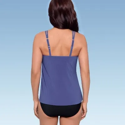 New - Women's UPF 50 High Neck Keyhole Tankini Top - Aqua Green Blue XL