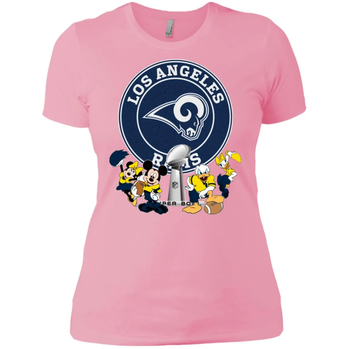 Nfl – Los Angeles Rams Super Bowl 2019 Mickey Mouse Minnie Mouse Donald Duck Daisy Duck Football Women Cotton T-Shirt