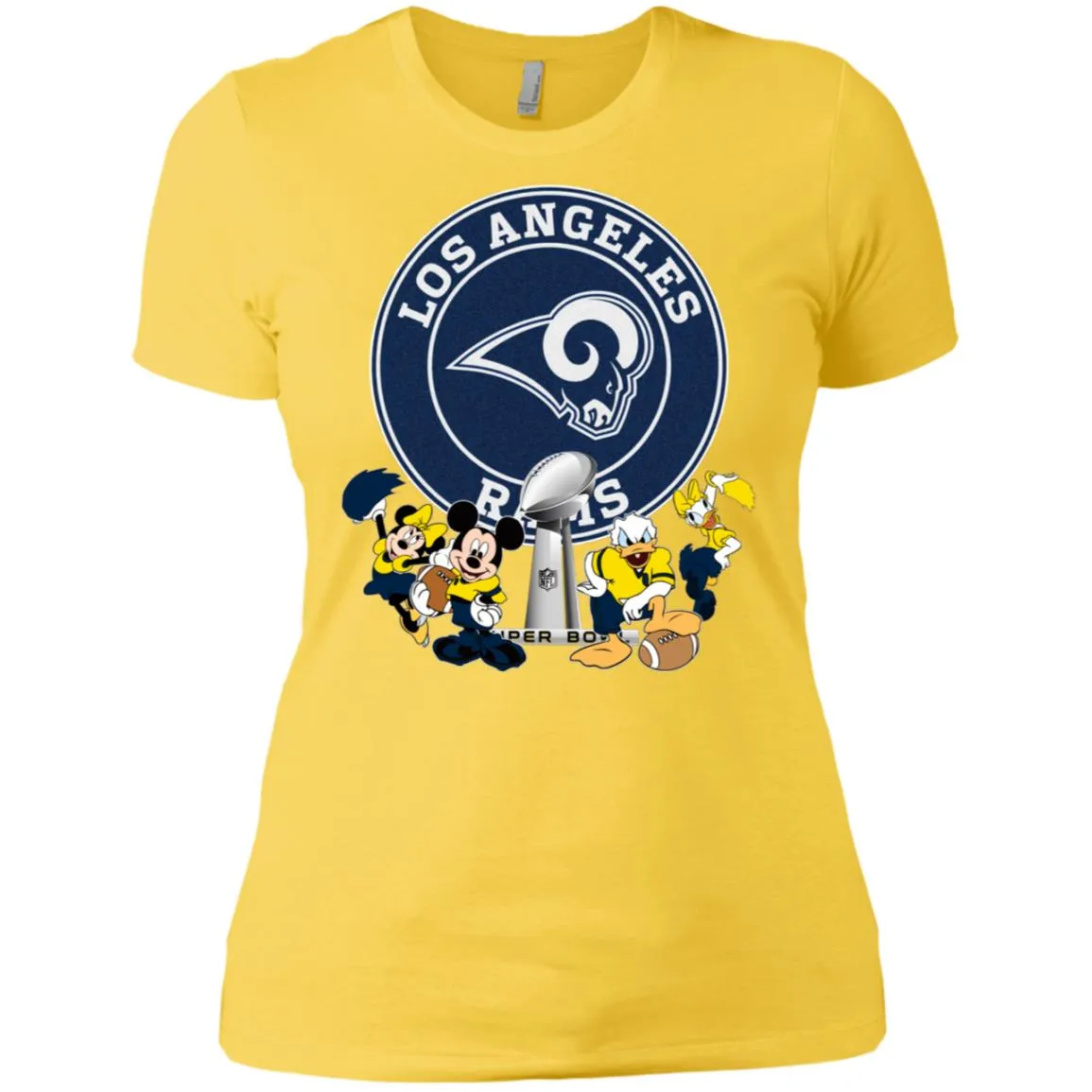 Nfl – Los Angeles Rams Super Bowl 2019 Mickey Mouse Minnie Mouse Donald Duck Daisy Duck Football Women Cotton T-Shirt