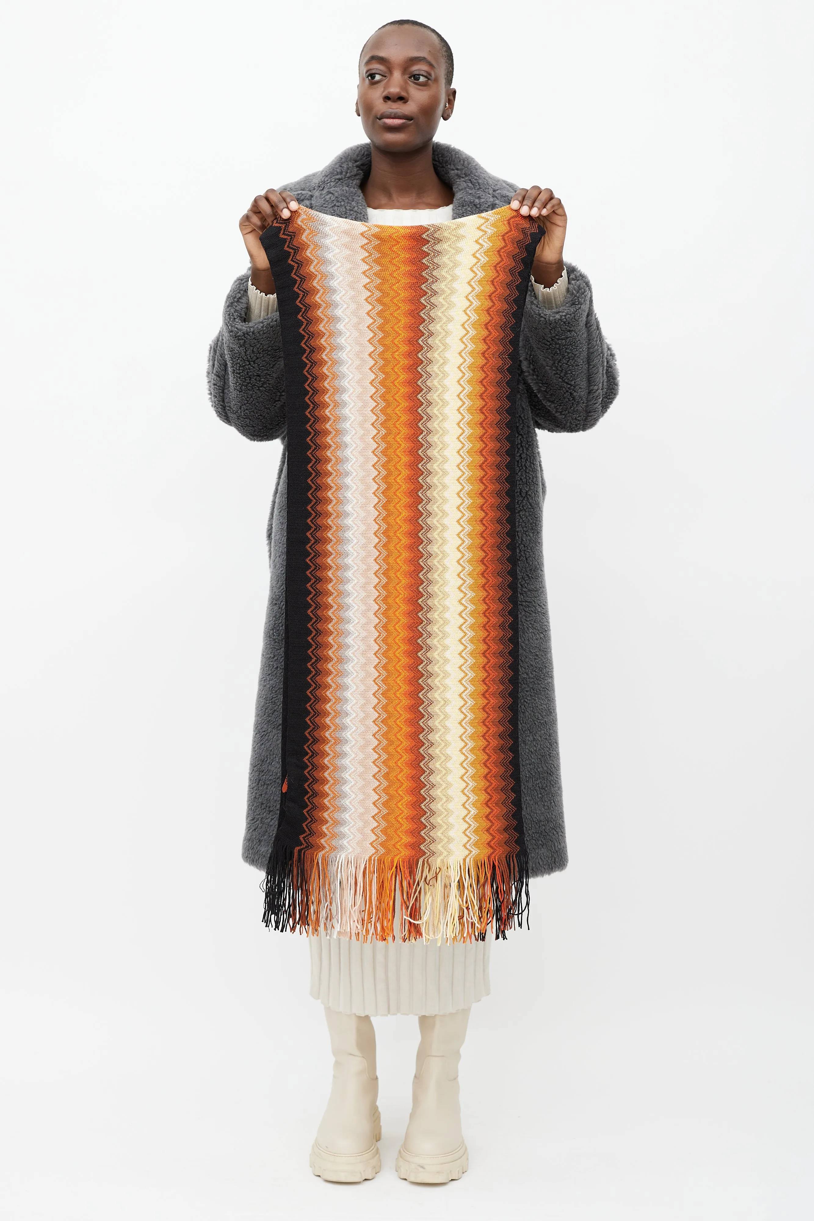 Orange & Multi Wool Chevron Knit Scarf