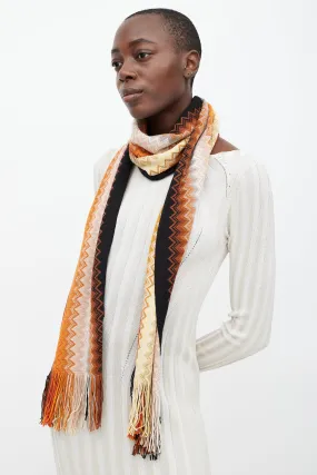 Orange & Multi Wool Chevron Knit Scarf