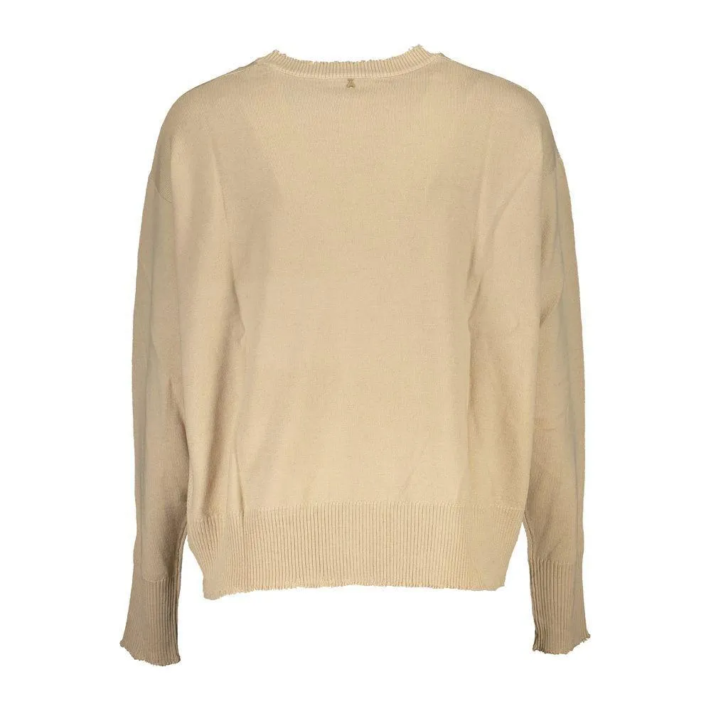 Patrizia Pepe Chic Beige Crew Neck Sweater with Contrast Details