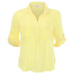 Placket Henley Pullover in Yellow Daffodil