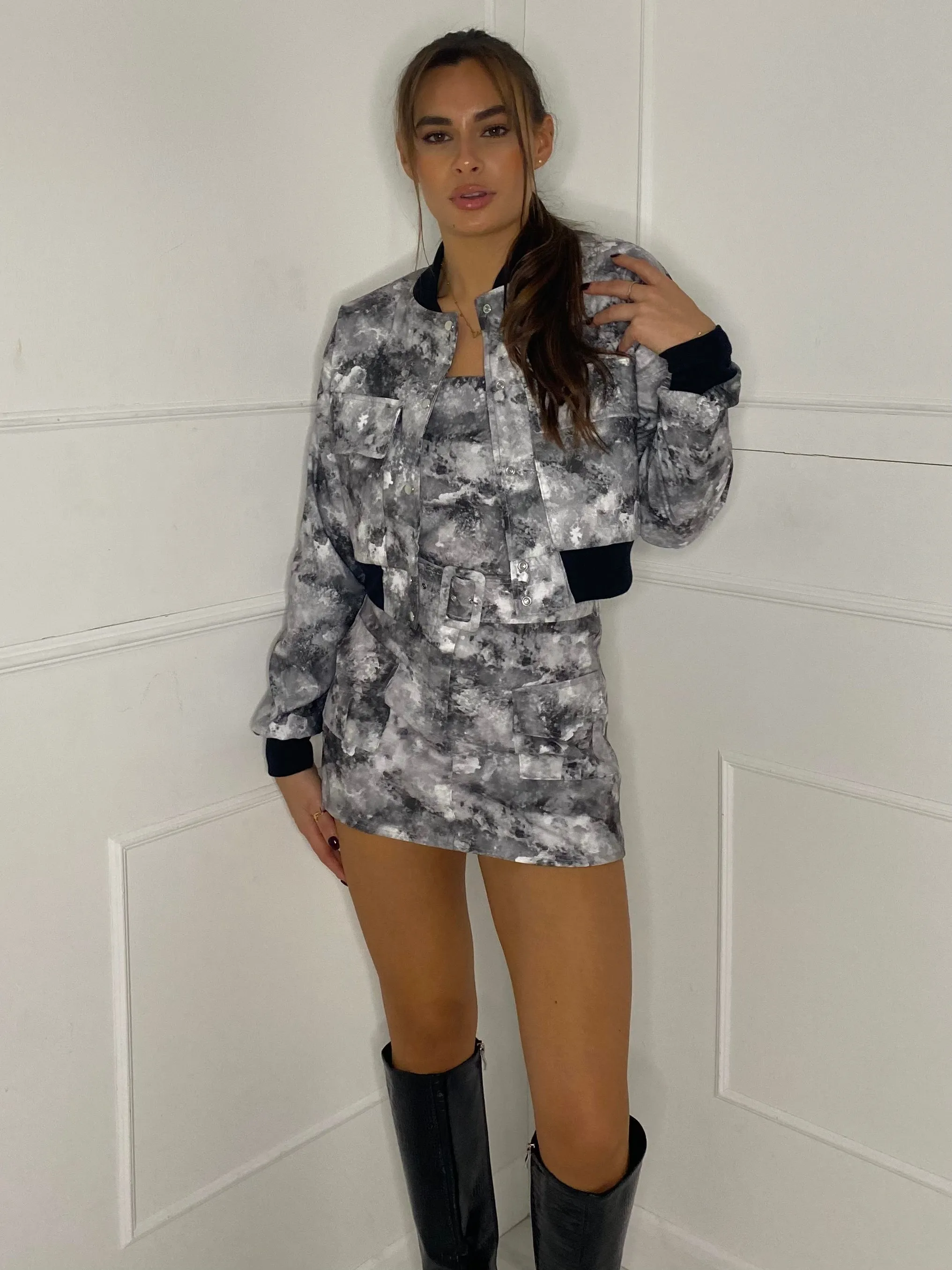 Playsuit & Bomber Jacket Set - Grey Marble