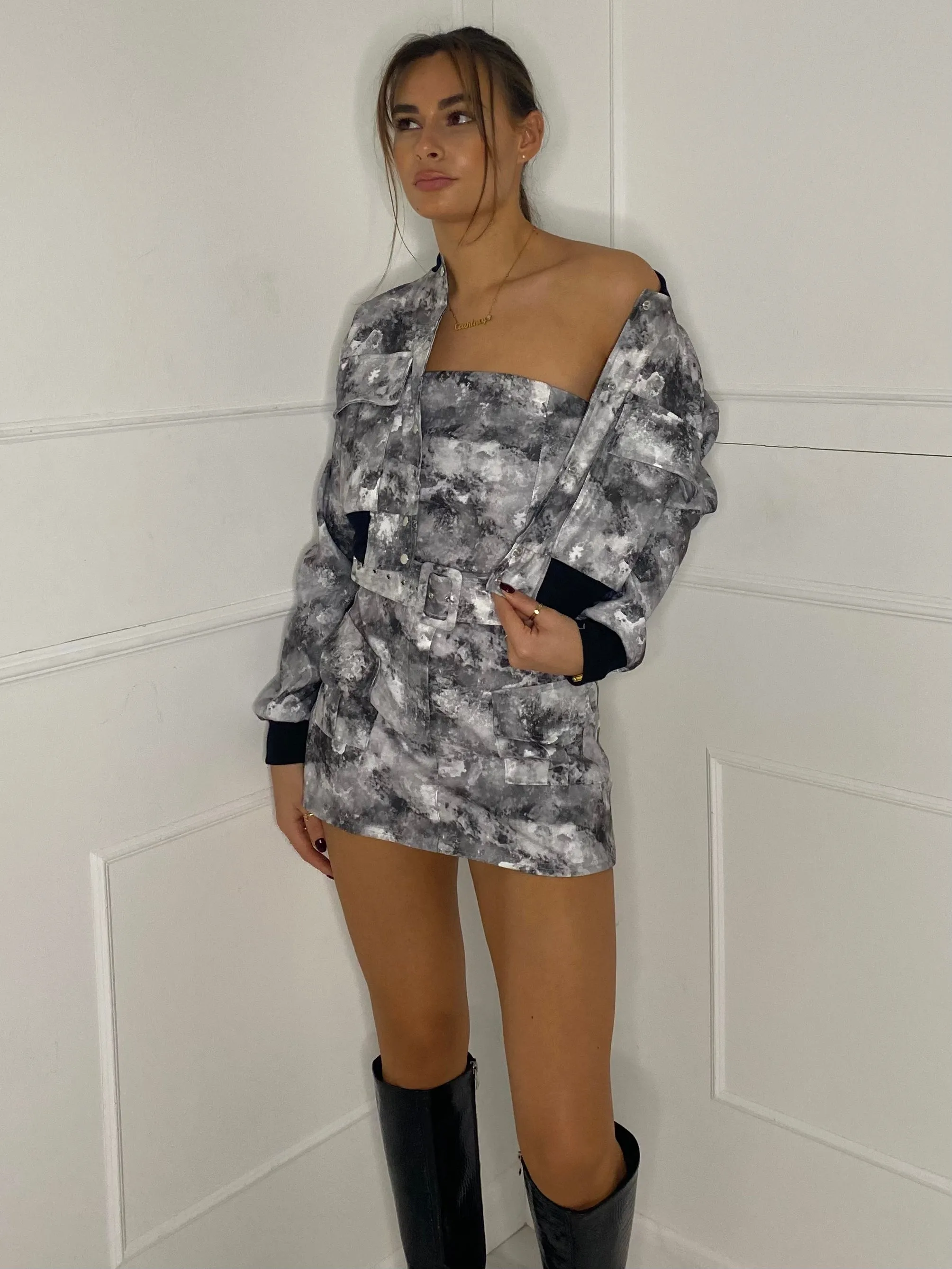 Playsuit & Bomber Jacket Set - Grey Marble