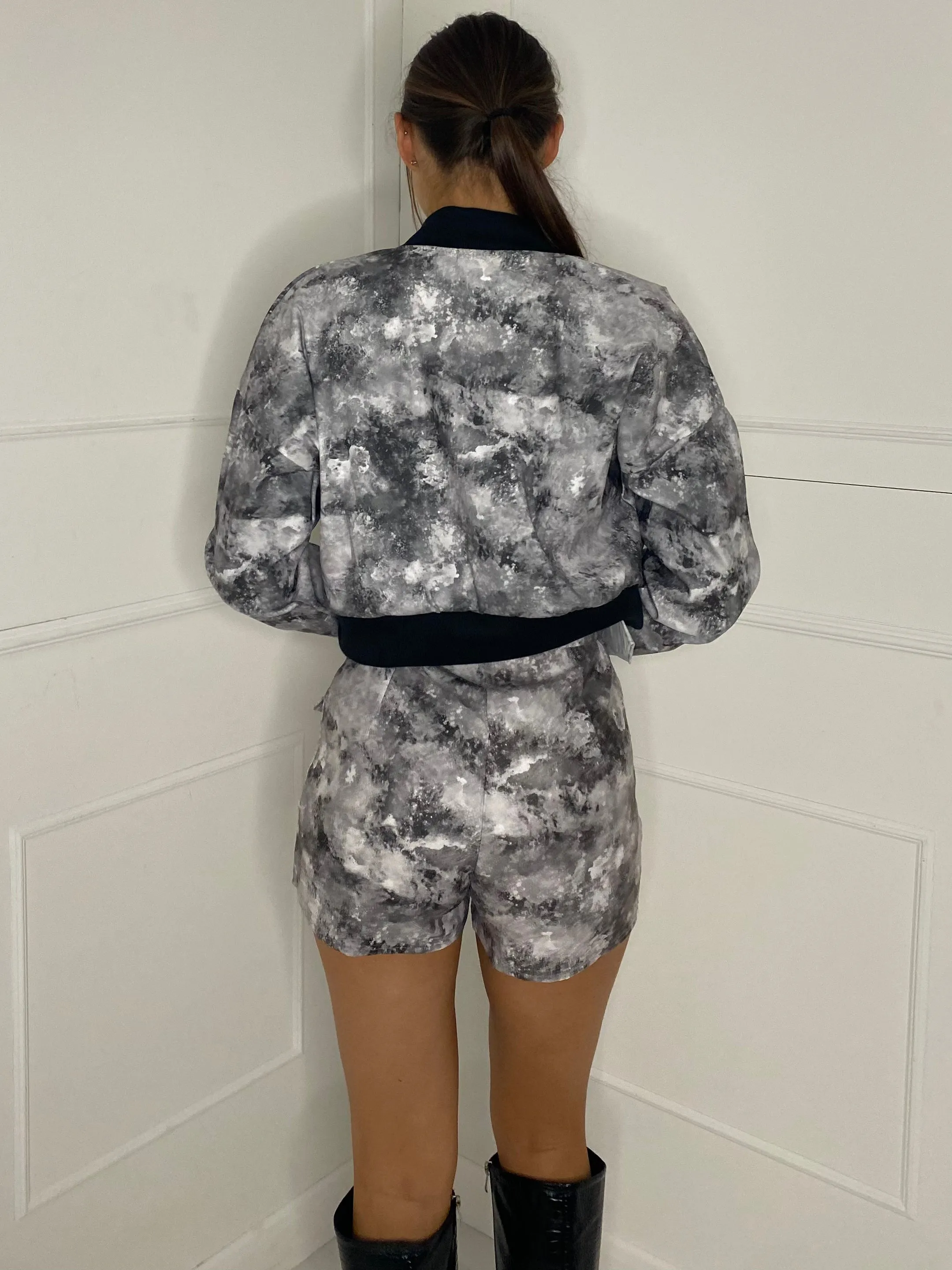 Playsuit & Bomber Jacket Set - Grey Marble