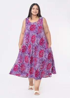 Printed Umbrella Midi Dress With Pockets