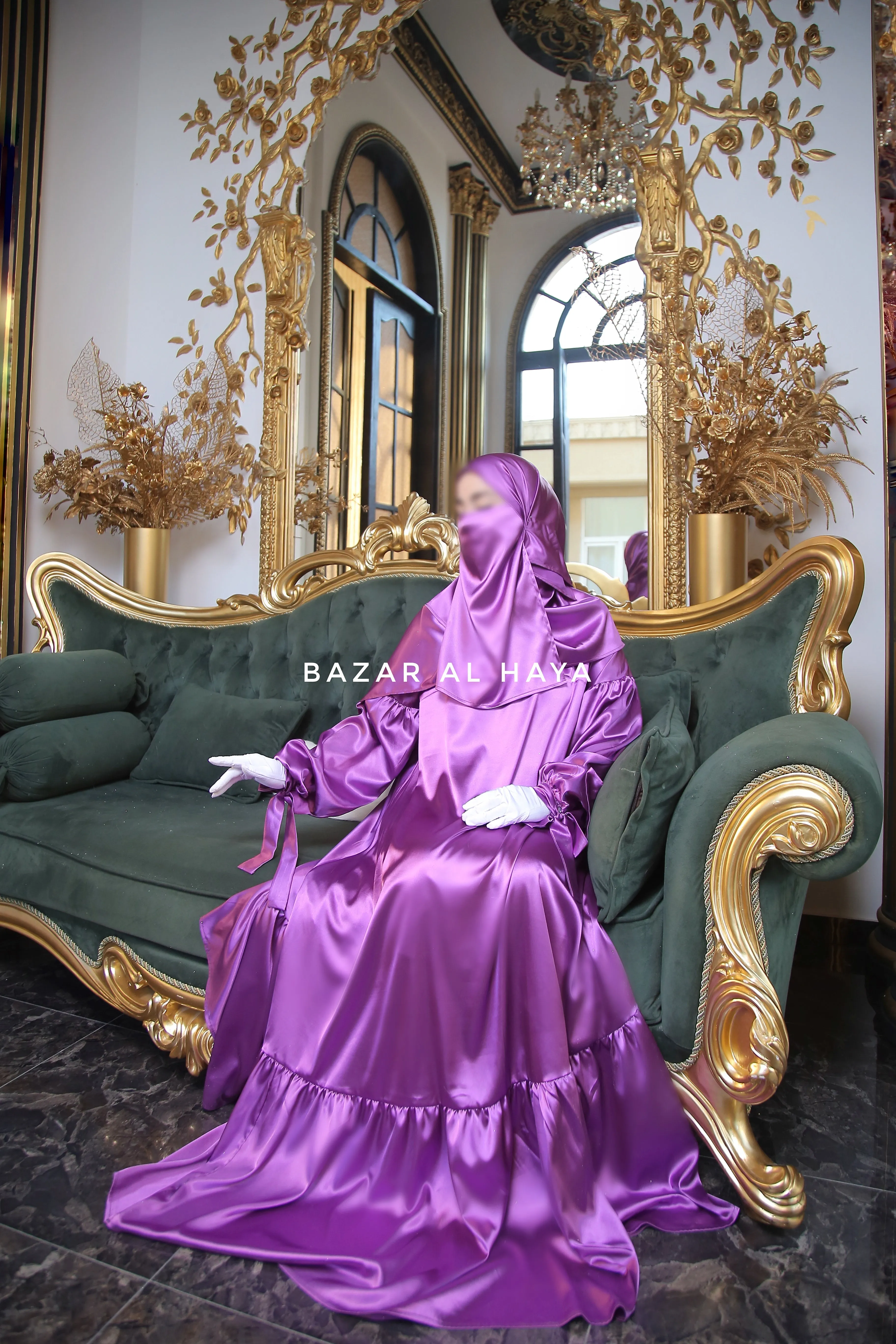 Purple Elegant Shaheen Satin Dress Scarf & Slip Dress Set - 3 Piece