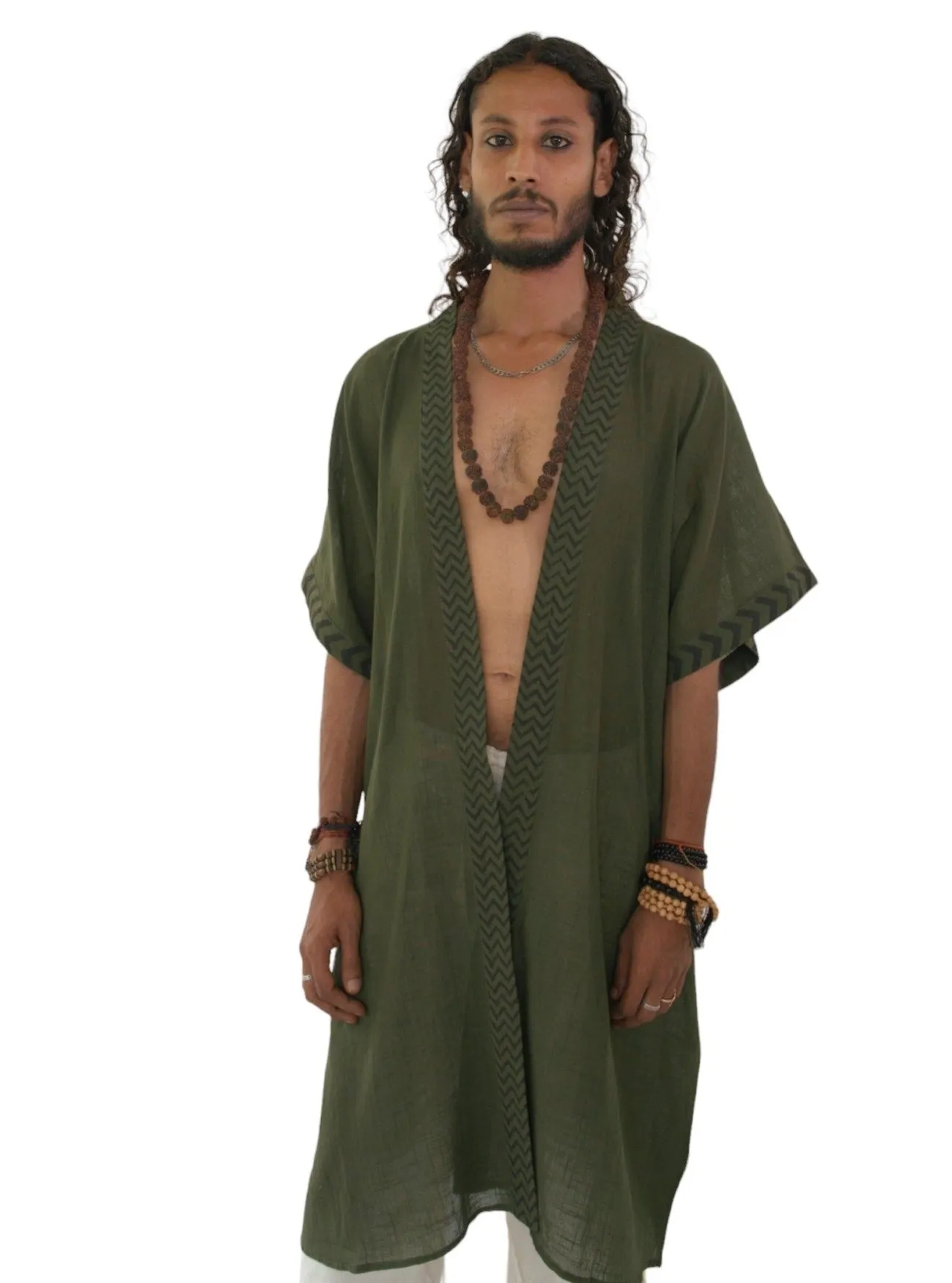 Raw Cotton Forest Green Kimono